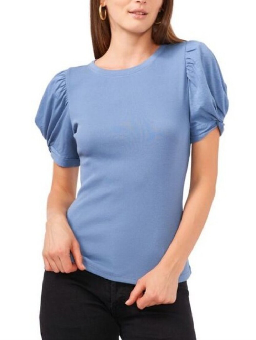 1.State Puff Sleeve Rib Knit Cotton T-shirt Women's Large